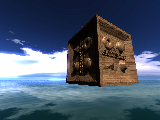 The rendered cube consists only of 6 faces however the intersection between the camera rays and the heightfield data applied on the cube is computed in the shaders. osgPPU is used to precompute the datastructure for the while rendering. Also osgPPU is used to render the HDR effects here. 